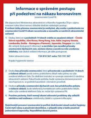 KORONAVIRUS - Doporučení k aktuální epidemiologické situaci